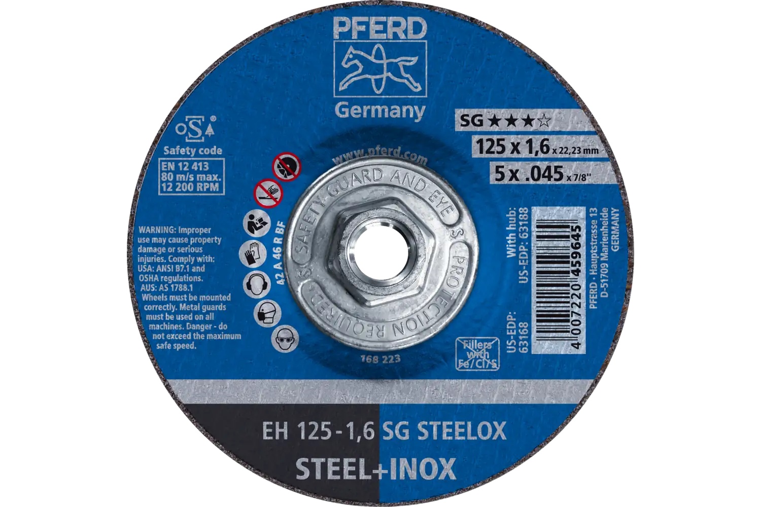Picture of Pferd Cut-Off Wheel, 5" X .045 X 5/8-11, Sg Steelox, T27, Aluminum Oxide